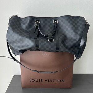 Louis Vuitton Black Checkered Damier Duffel Bag 45 Keepall
